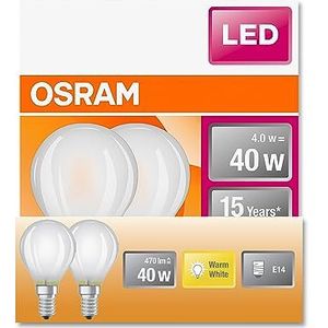 OSRAM LED STAR KLASSISK P40 LED-lampe til E14-stik, drop Shape, GL FR, 470 Lumen, Warm White (2700K), udskiftning til konventionelle 40W pærer, ikke dæmpbar, 6-pack