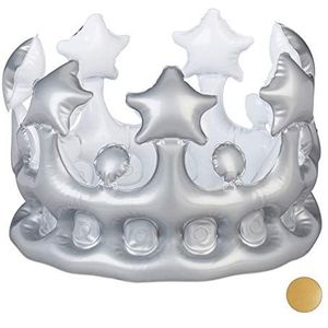 Relaxdays opblaasbare kroon, kostuum toebehoren voor feestjes, accessoire voor prinses of koning, geinig, in het zilver