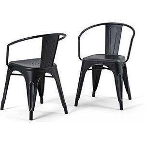 Simpli Home Larkin Industrial Metal Dining Arm Chair modern Distressed Black, Silver
