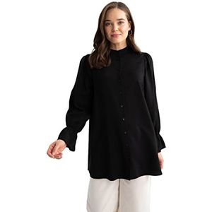 DeFacto Hemdblouse met lange mouwen voor dames, hemd met knopen voor vrijetijdskleding, zwart, L