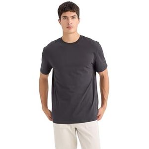 DeFacto Basic T-shirt voor heren, klassiek T-shirt voor mannen, antraciet, M