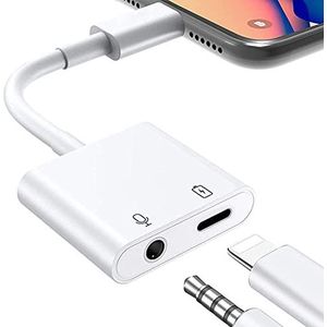 iPhone hoofdtelefoonadapter en opladen [Apple MFi gecertificeerd] 2-in-1 Lightning tot 3,5 mm Aux Audio Headphone Jack Dongle Adapter compatibel met iPhone 13 12 11 Pro Max/X/XS/XR/8 Plus/7 Plus