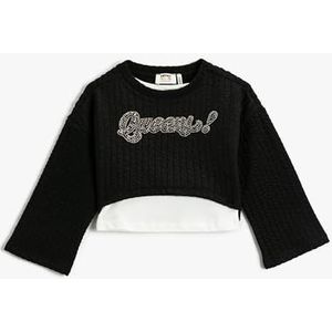 Koton Sweatshirt voor meisjes, crop lange en brede mouwen, kleurcontrast, ronde hals, zwart (999), 4-5 jaar