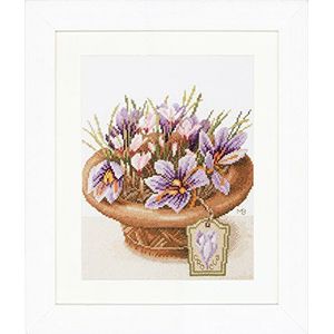 Lanarte Telpakket Kruissteek Kit Krokus Bloemen (Evenweave), Stof, Assorteerd, 32 x 22,5 x 2 cm