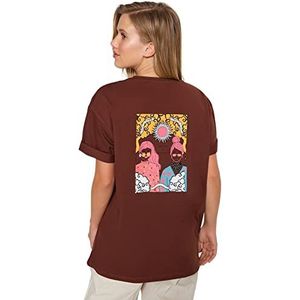 Trendyol Dames Regular Basic T-shirt met ronde hals, DONKERBRUIN, M