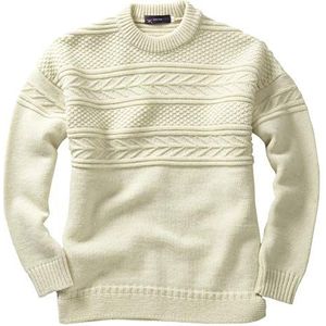 Crew Neck Guernsey Sweater, Ecru, M