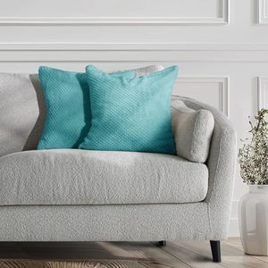 DecoKing Henry, 58442, 2-delige 2 kussenslopen 45 x 45 cm, microvezel ritssluiting, fleece kussenhoezen, turquoise