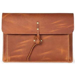 Londo Echt nerf Lederen MacBook Pro Case met Voorvak & Flap Sluiting (Camel, 13 Inches)