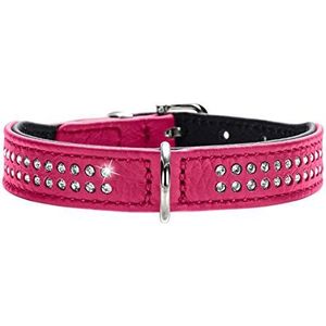 HUNTER DIAMOND PETIT halsband voor kleine honden, leer, met strass-steentjes, 24 (XXS-XS), roze/zwart