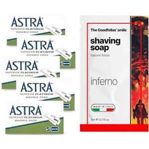 25 scheermesjes ASTRA Platinum + 1 monster scheerzeep The Goodfellas' smile Inferno