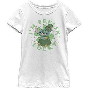 Disney Lilo & Stitch I'm Feelin Lucky Girl's Solid Crew Tee, wit, XS, Weiß, XS