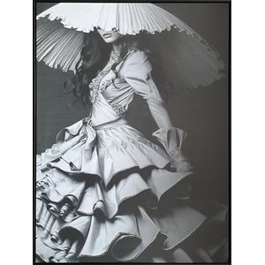CUADRO DAMA EN PAPEL PLATA C/MARCO
