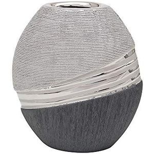 Dekohelden24 Elegante moderne decoratieve designer keramische vaas in zilver-grijs ovaal, zilvergrijs, 16 cm