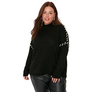 Trendyol Dames coltrui effen normale plus grootte trui sweater, zwart, 4XL, Zwart, 4XL