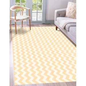 Vinyl tapijt, zigzagpatroon, geel en wit, 133 x 200 cm