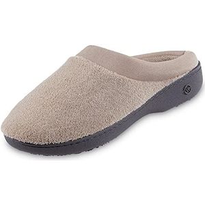 isotoner Vrouwen Terry en Satijn Slip op Gewatteerde Slipper met Memory Foam voor Binnen/Buiten Comfort