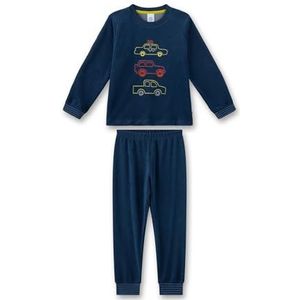 Sanetta Jongenspyjama blauw | Hoogwaardige en comfortabele katoenen badstof pyjama voor jongens. Lange mouwen pyjama met automotief | Pyjamaset voor jongens, blauw, 92 cm