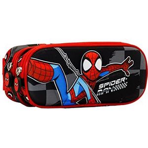 Spiderman Rally Case 3D, dubbel zwart, Zwart, Eén maat, Pennenetui met 3D-motief, dubbele rallye