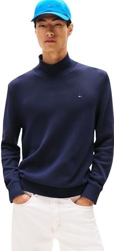 TOMMY JEANS Heren TJM Slim ESS ROLL NCK Sweat DM0DM22096, Blauw, M, Blauw (Donker Nacht Marine), M