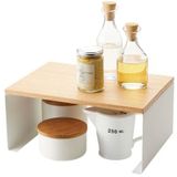 YAMAZAKI Wood-Top Stapelbaar Keukenrek - Moderne Counter Shelf Organizer, Staal, Wit, One Size