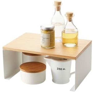 YAMAZAKI Wood-Top Stapelbaar Keukenrek - Moderne Counter Shelf Organizer, Staal, Wit, One Size