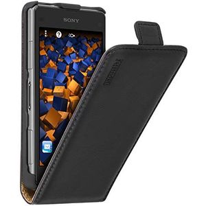 mumbi Echt leren flip case compatibel met Sony Xperia Z1 Compact hoes lederen tas case wallet, zwart