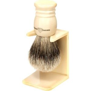 Edwin Jagger Super Badger dashaar-scheerkwast met druppelstandaard ivoorimitatie