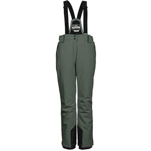 killtec KSW 249 WMN SKI PNTS, 37559-000, functionele broek/skibroek voor dames, met afneembare bandjes, randbescherming en sneeuwvanger, groengrijs, maat 36