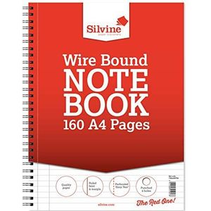 Silvine A4+ Wirebound Notebook met 160 pagina's, Geleid 8mm Feint met marge en geperforeerde 4 gaten [Pack van 6]