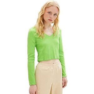 TOM TAILOR-denim Denim cropped dameshemd met lange mouwen en geribbelde structuur