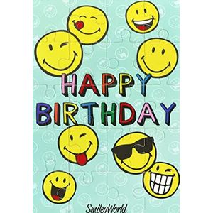 bsb - Puzzelkaart voor verjaardag, 11,5 x 17,0 cm, hoogwaardige verjaardagskaart om te puzzelen met envelop, mooie verjaardagskaarten voor kinderen, wenskaart Happy Birthday met smiley-motief