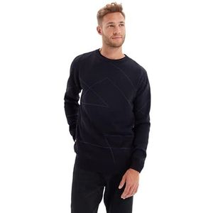 Trendyol Mannen ronde hals geometrische patroon slanke trui sweatshirt, marine blauw, S, marineblauw, S