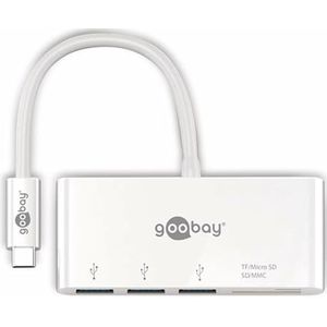 Goobay USB-C hub met 3 poorten en kaartlezer - busgevoed - USB3.0 / wit - 0,15 meter