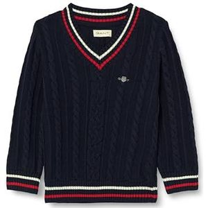 GANT Unisex kinderen gestreept kabelgebreide V-hals pullover, evening blue, 98-104