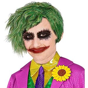 Widmann 01988 - Pruik Horror-Clown voor kinderen, groen kunsthaar, kort kapsel, Evil-clown, psycho, killer, kostuum, bekleding, themafeest, carnaval, Halloween