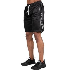 Gorilla Wear Functionele mesh-short - zwart/wit - bodybuilding en fitness short voor heren met logo opdruk van polyester Crossfit