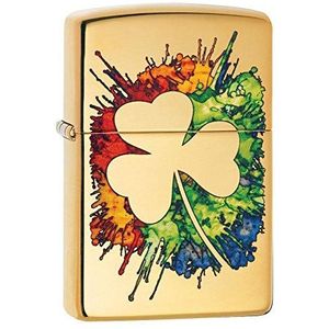 ZIPPO - Graffiti Clover Design - High Polish Brass, Fusion - stormaansteker, vulbaar, in hoogwaardige geschenkdoos