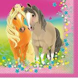 Amscan 9911588 - papieren servetten Pretty Pony, 20 stuks, afmetingen 33 x 33 cm, pony's en bloemen, tafeldecoratie, kinderverjaardag, themafeest