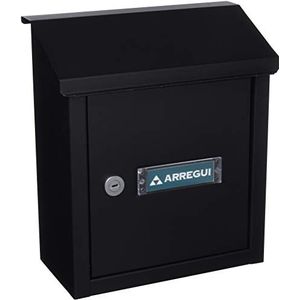 Arregui V4094 brievenbus met letteringang op de achterkant van staal, maat S (DIN A5), zwart, 30 x 26,5 x 14,5 cm