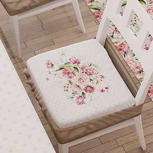PETTI Artigiani Italiani - Zitkussen voor keukenstoel met elastiek, 6 stuks, stoelhoezen van microvezel met elastiek, stoelkussen met veer, shabby-chic-design met stippen, taupé, 100% Made in Italy