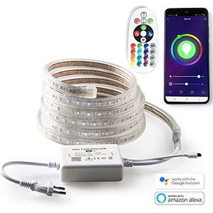 Ledstrip, 220 V, RGB, met Alexa en Google Home, WLAN (App) en afstandsbediening, 16 kleuren, waterdicht, IP67, strip (10 m)