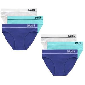 Hanes Bikini-stijl ondergoed voor dames, verpakking van 6 stuks, Wit/Teal Toon/Helder Violet Indigo, M