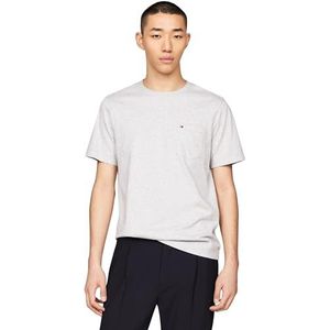 Tommy Hilfiger Heren T-shirt met korte mouwen en ronde hals en zak, lichtgrijs Hei, S