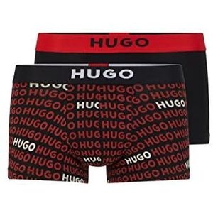HUGO Heren TRUNK BROTHER PACK Twee-pack van stretch-katoen trunks met logo taillebanden, Rood, S