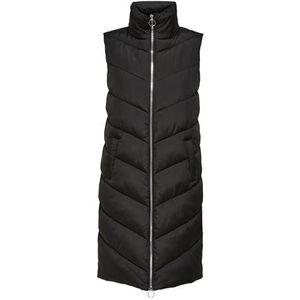 JdY JDYFINNO Long Padded Waistcoat New Noos Vest voor dames, zwart/detail: Silver Zip, M, zwart/detail: zilveren ritssluiting, M