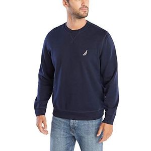 Nautica Basic sweatshirt van fleece met ronde hals voor heren, marineblauw, L