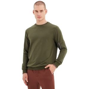 Trendyol Heren ronde hals effen kleur normaal sweatshirt, kaki, XL, kaki, XL