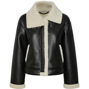 PIECES Pcjanelle Short Jacket W. Fur, Zwart/Detail: berk, XL