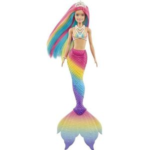 ​Barbie Dreamtopia Magische Regenboog Zeemeerminpop met regenboogkleurig haar die in water van kleur verandert, cadeau voor kinderen van 3-7 jaar, GTF89