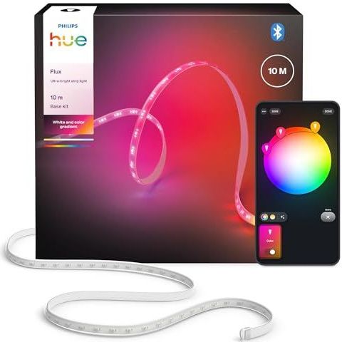 Philips Hue Flux Ultra-Bright 10 meter LED strip, 6000 lm, levendige kleur en sfeer, flexibele binnenverlichting, Chromasync™ kleurovergangen, flexibele binnenverlichting, app- en spraakbediening
